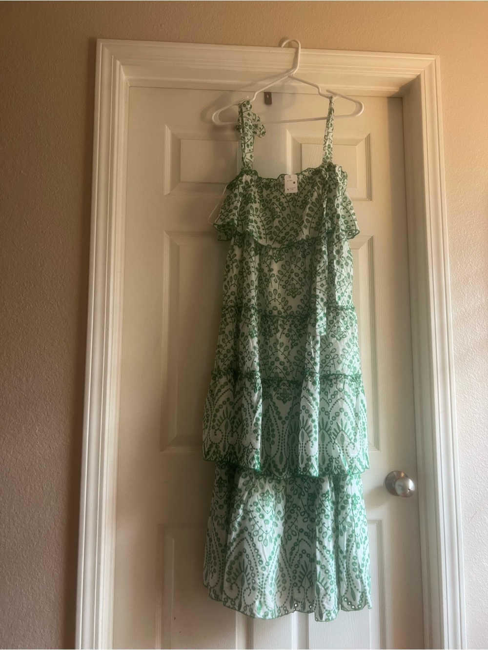 Green and White Tiered Sundress - Women's Boutique Dress